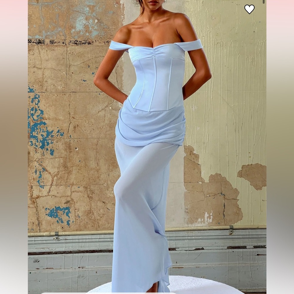 NWT- Princess Polly Angiola Corset Off Shoulder Maxi Dress Blue